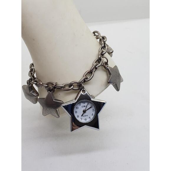 GML Star Charm Bracelet Watch Silver Tone Quartz Adjustable Chain Analog Works - Picture 3 of 10